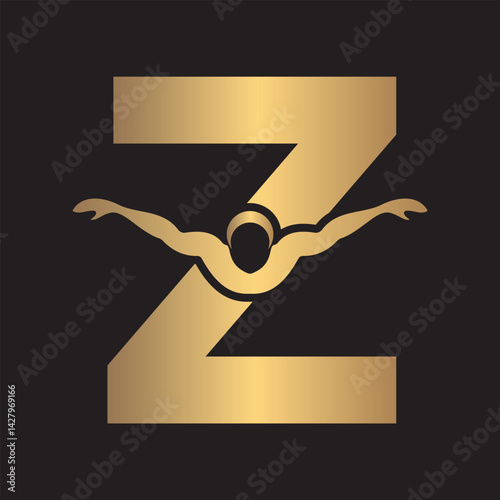 Swimming Logo combine with letter Z vector template