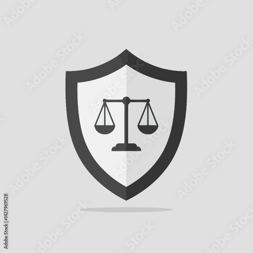 Flat Illustration Vector Scales of Justice Inside Shield Symbolizing Legal Protection