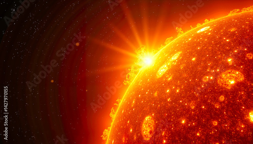 Magnetic Storms, Solar surface emitting bright rays against dark space  