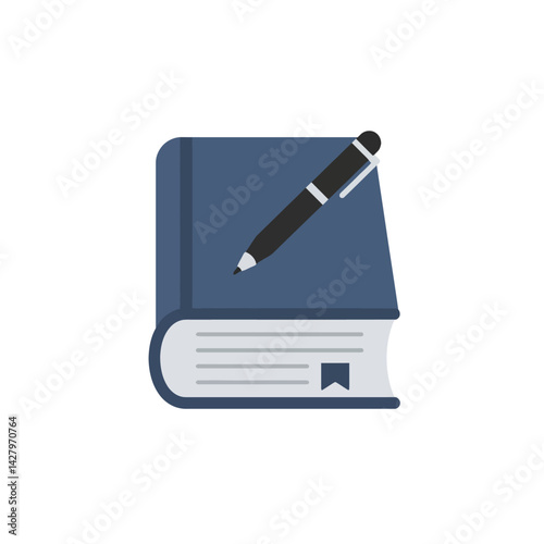 Flat Illustration Vector Writing Concept with Pen Resting on Closed Book