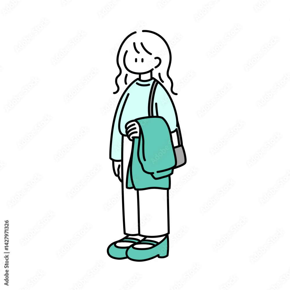 思ったより外が暑くてコートが邪魔になった女の子のイラスト 思ったより外が暑くてコートが邪魔になった女の子のイラスト