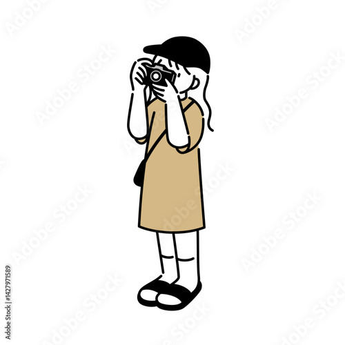 空を撮りがちな女の子のイラスト