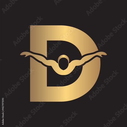 Swimming Logo combine with letter D vector template