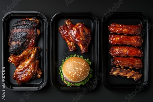 BBQ Platter with ribs, chicken, and burger photo