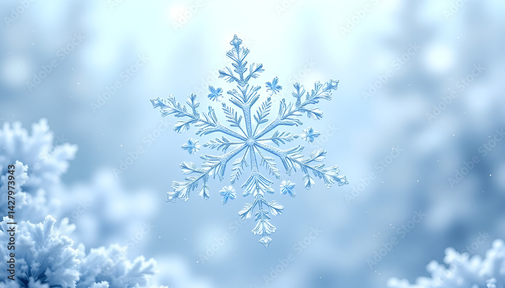 Beautiful snowflake close-up with icy details on frozen blue background Beautiful snowflake close-up with icy details on frozen blue background