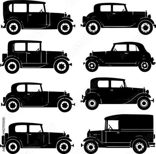 silhouettes of vintage car vector set bundle
