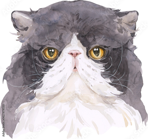 Watercolor Cat Portrait. Hand drawn Pet Breed. Design element isolated