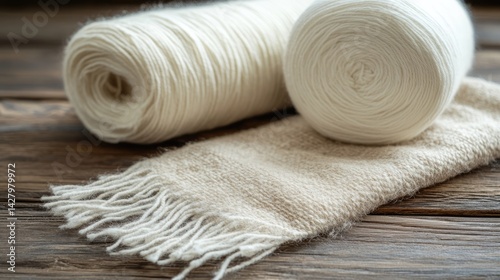 Comparison shot of raw silk, spun silk yarn, and silk fabric swatch