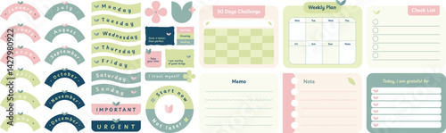 Cute decorative journal element design, planner journaling stationery elements, notepad memopad design in pastel color 