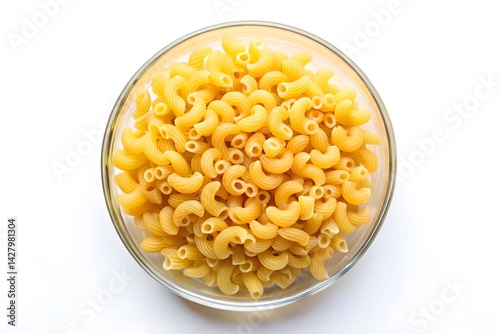 Uncooked Elbow Macaroni in Glass Bowl