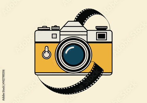 Creative National Camera Day Design Featuring Camera, Tripod, Film Reel, and Photography Equipment in Bold Solid Colors for Vector Art