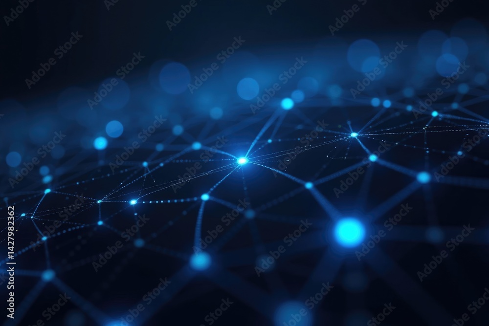 Obraz premium Abstract Digital Network with Glowing Blue Nodes and Interconnected Lines in a Futuristic Sci-Fi Aesthetic