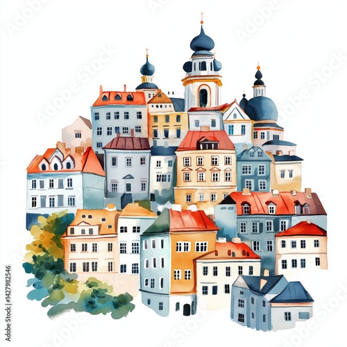 Wallpaper Mural Minsk Old Town. Minsk Old Town hand drawn watercolor illustration Torontodigital.ca