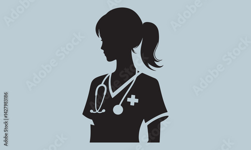 vector illustration of a nurse, outline, person, business, vector, blueprint, businesswoman, doctor, hardhat, occupation, standing, care, computer graphic, headwear, illustration, woman, adult, box, b