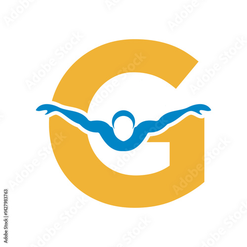 Swimming Logo combine with letter G vector template