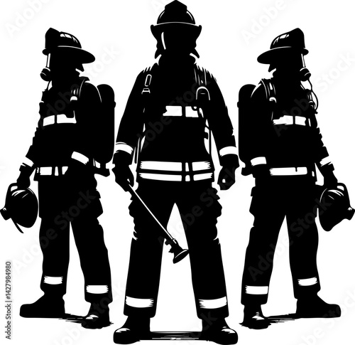 set of firefighters silhouettes vector illustration