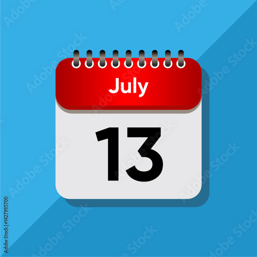 Flat Calendar Illustration – July Day Icon with Time Concept