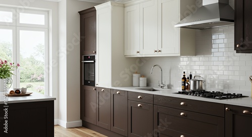 Modern Kitchen Design: Two-Tone Cabinets, White Subway Tiles, and Oak Countertops