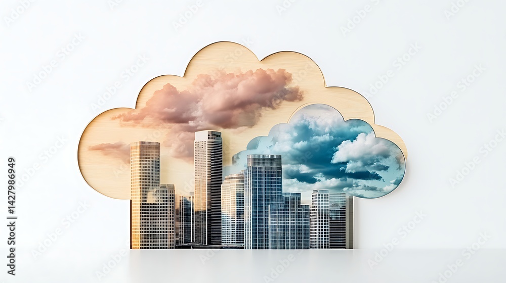 Fototapeta premium Creative cloud cityscape art installation urban environment modern design whimsical viewpoint