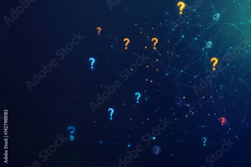 Abstract network with numerous question marks (1)