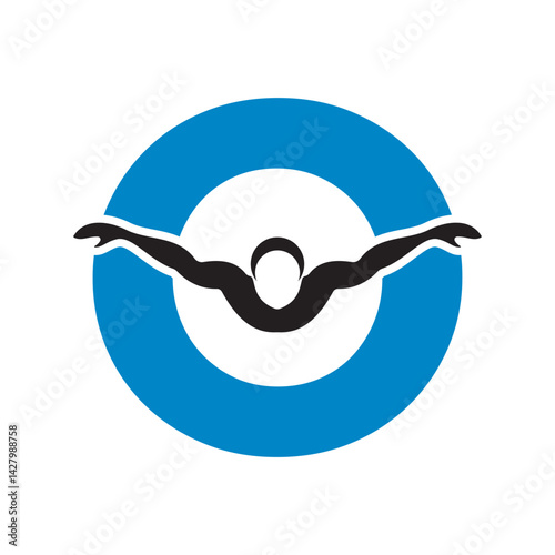 Swimming Logo combine with letter O vector template