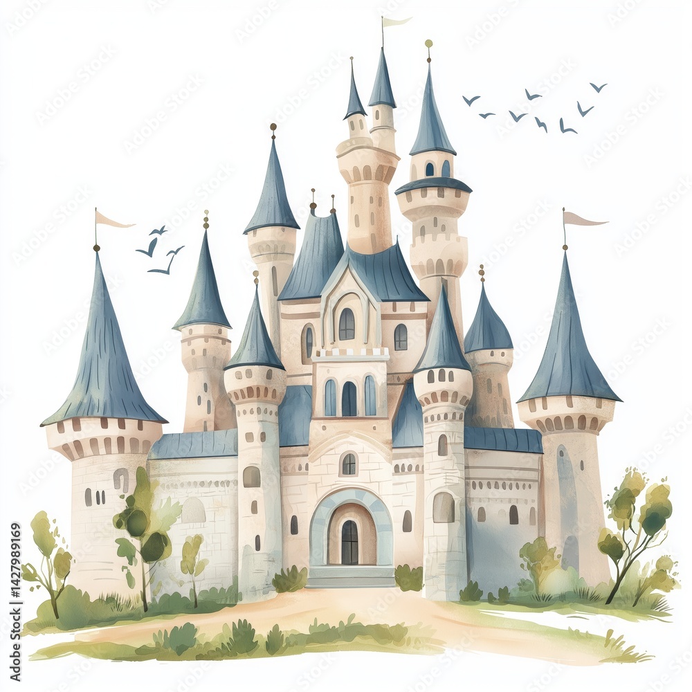 Fototapeta premium Rundale Palace. Rundale Palace hand drawn watercolor illustration