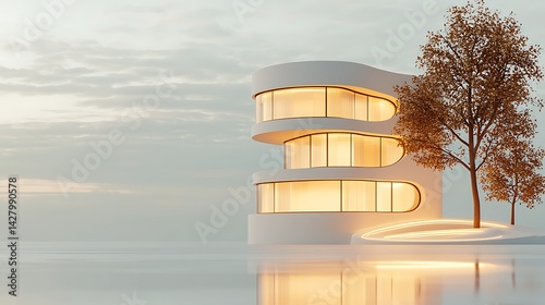 Creating a serene coastal retreat modern architectural digital render of a tranquil landscape in a coastal environment