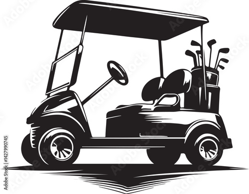 Golf cart vehicle driving silhouette vector illustration isolated on a white background