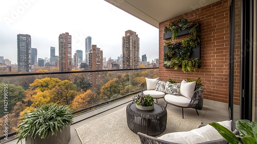 Autumn relaxation space city balcony outdoor living area urban environment scenic view nature concept