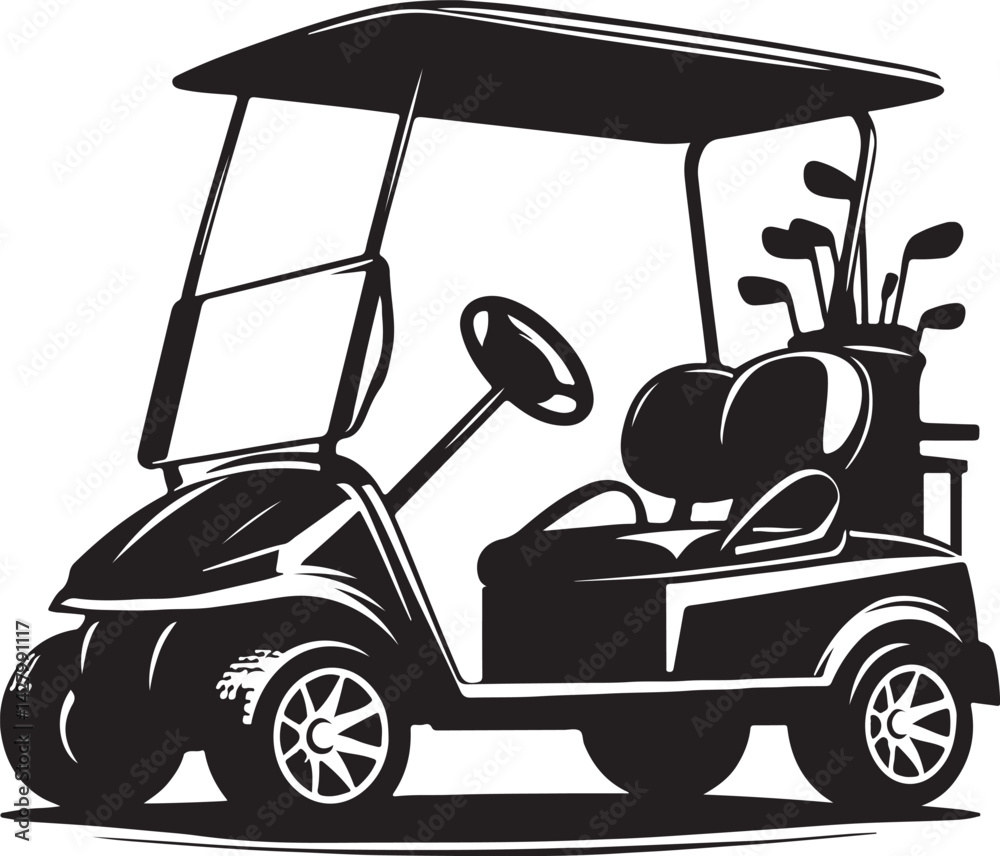 Fototapeta premium Golf cart vehicle driving silhouette vector illustration isolated on a white background