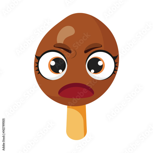 Angry chocolate ice cream character with furrowed brows Irritated frozen treat illustration