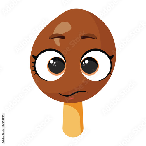 Pleading chocolate ice cream character with hopeful eyes Begging frozen treat illustration