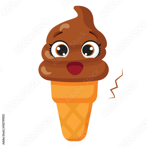 Worried chocolate ice cream cone character with concerned eyes Anxious frozen dessert 