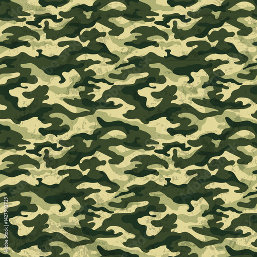 Grungy camouflage pattern with swirling shapes of green