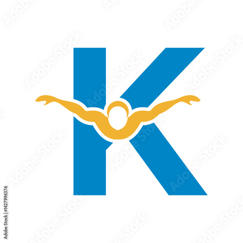 Swimming Logo combine with letter K vector template