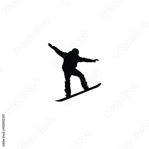 Snowboarder silhouette on white background