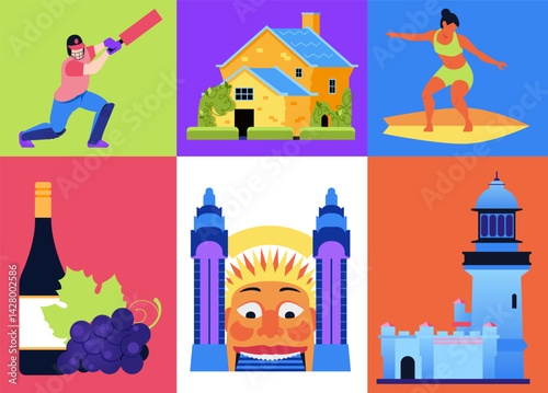 This is Australia - set of flat design style colorful illustrations