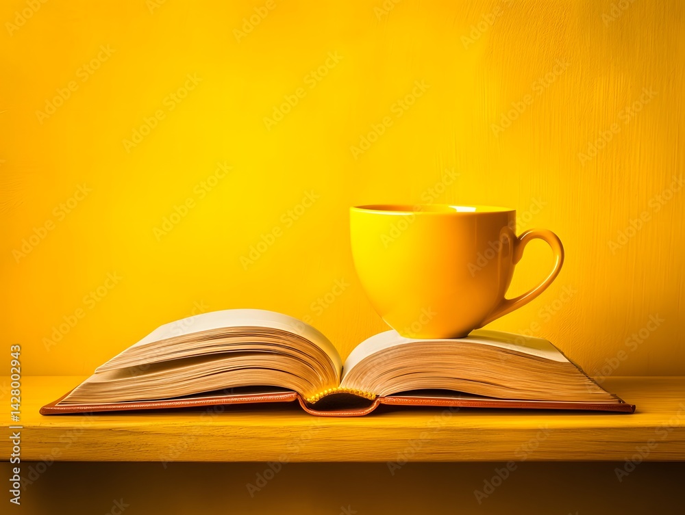 Yellow Cup on Open Book Minimalist Still Life Photography Yellow Cup on Open Book Minimalist Still Life Photography