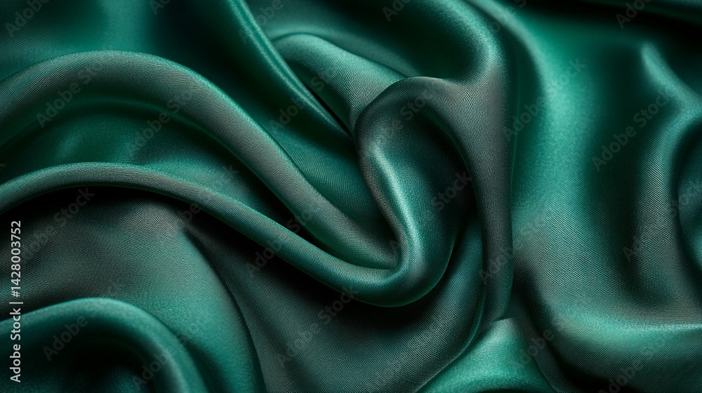 Obraz premium Luxurious emerald green silk fabric with elegant folds and drapes.
