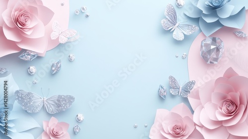 Summer Flowers background. Valentine's Day or Women's Day. Happy Mother Day. Romantic floral frame. Floral pattern. Beautiful Flowers and butterflies. Romantic design. Greeting cards. Copy space area