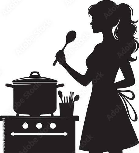 A silhouettes chef holding a ok sign with hand isolated on white background