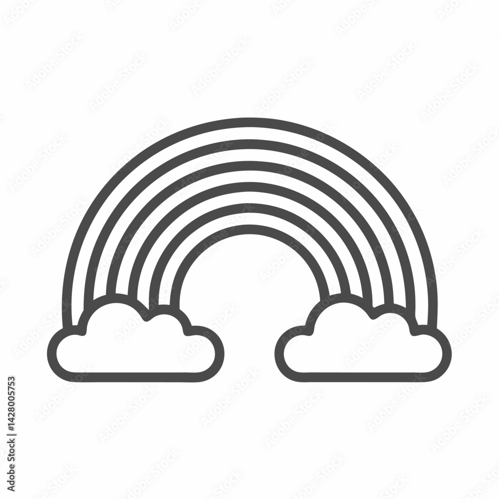A simple line art illustration of a rainbow emerging from fluffy clouds. A simple line art illustration of a rainbow emerging from fluffy clouds.