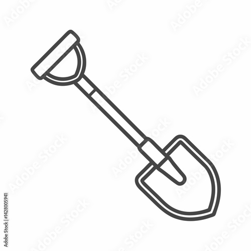A detailed illustration of a shovel, featuring a long handle and a flat, triangular blade, ideal for digging tasks.