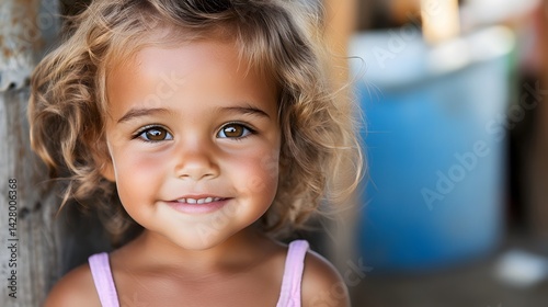 Adorable Little Girl Smiling Portrait Happy Child Outdoors