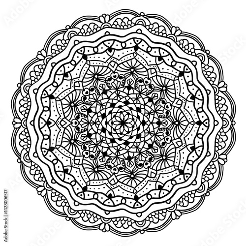 Intricate Floral Mandala Line Art for Coloring and Decoration