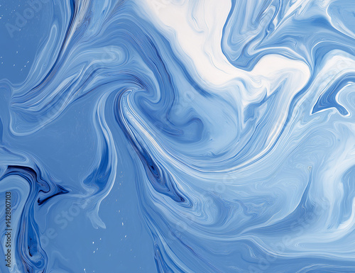 High-Resolution Blue and White Swirls Resin Sheet  Ultra-Detailed Top View with Swirly Liquid Texture on a Clean White Background, No Shadows, Perfect for Design Use