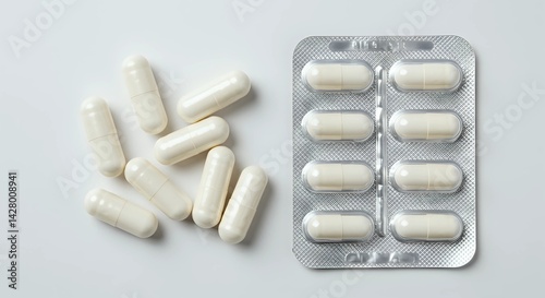 Capsules and Blister Pack on White Background