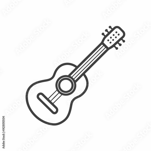 A simple line drawing of an acoustic guitar, showcasing a classic design with a smooth body and six strings.