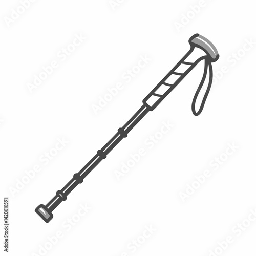 A simplistic illustration of a walking cane designed for assistance and mobility.