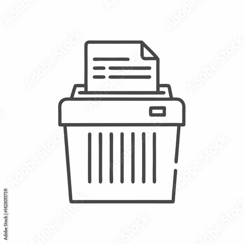 A sleek, minimalist illustration of a paper shredder with a document partially inserted.
